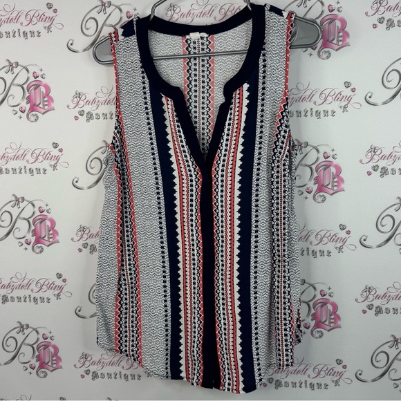 Tribal Tops - Tribal jeans tank top Aztec boho Sleeveless Top - Navy, orange White